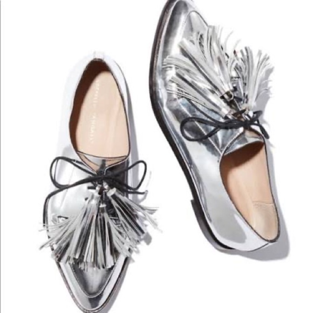 Rare Loeffler Randall Jasper silver tassel loafers sz 9.5